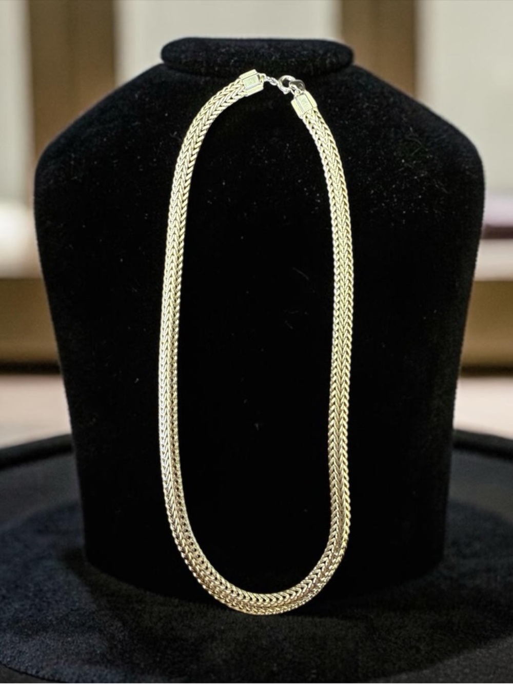 Vintage Gold Tone Double Wheat Chain Necklace 16" Woven Statement Choker